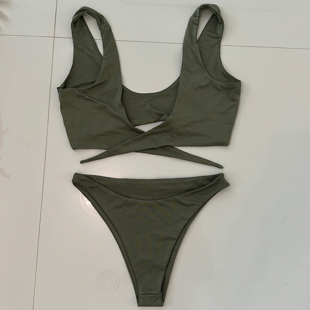 Olive Green Front Tie Bikini Size M